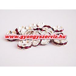   10db. Strasszos fém köztes gyöngy. Rondell. 10x3mm. Pink. AAA