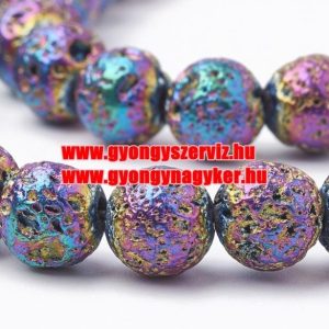 30db. FÉMGŐZÖLT LÁVAKŐ GYÖNGY. 6mm. Multi.