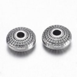   10db. Fém köztes gyöngy. Diszkosz. 8x4mm. Antik ezüst szín.