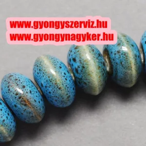 Porcelángyöngy. Kék diszkosz. 12x7mm. 