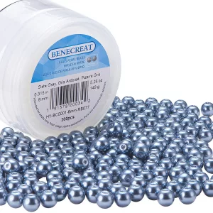 Üveg tekla gyöngy. AAA. Sötétszürke. 8mm. 200db. + ajándék doboz.
