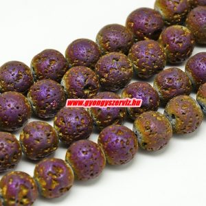 20db. Matt, fémgőz bevonatos lávakő gyöngy. Lila. 8mm.