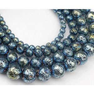 20db. Fémgőzölt lávakő. 8mm. Zöldes kék.