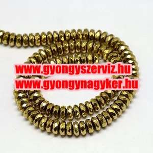 Csiszolt hematit gyöngy. 8x4mm. Antik arany szín.