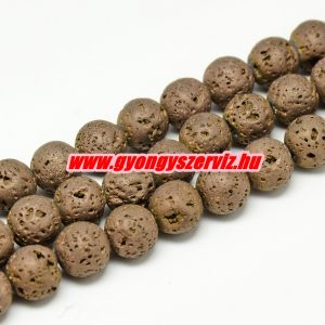 20db. Matt, fémgőz bevonatos lávakő gyöngy. Rezes. 8mm.