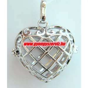 Leárazás! Angyalhívó medál. 32x40x17mm. Áttört szív. Platina szín.