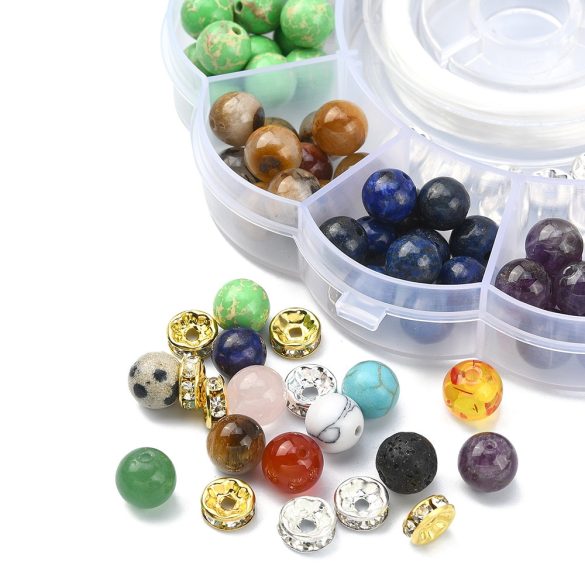 DIY. 175 darabos ásványgyöngy, rondell mix. Ajándék tároló dobozban.