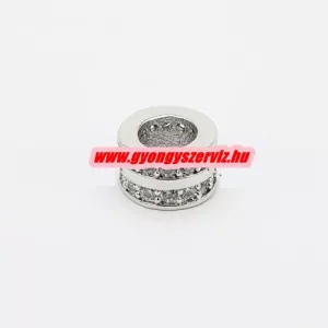 Cirkon köztes gyöngy. 8x5mm. Ezüst szín. 2 soros.