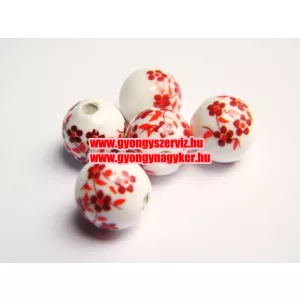 Porcelán gyöngy 10mm. Retró virág.