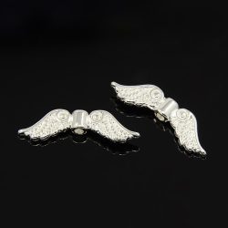   10db. Fém angyalszárny köztes gyöngy. 23x7x3mm. Ezüst szín.