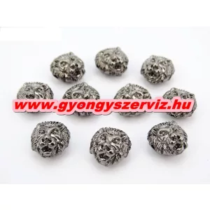 Oroszlán fej. 12x12mm. Fekete. Fémgyöngy, köztes gyöngy.