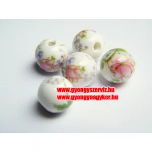 Porcelán gyöngy 10mm. Púder virág.