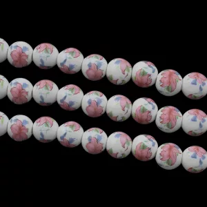 Porcelán gyöngy. 6mm. Mályva virág. 