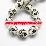Porcelán ékszergyöngy. 12x10mm. Fekete virág. 