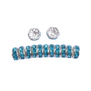 10db. Strasszos fém köztes, rondell. 7x3mm. Egyenes, sötét türkizkék.