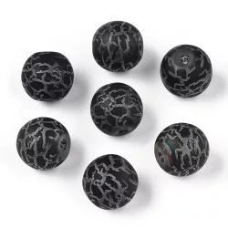   Fémgőzölt . repesztett mintájú üveggyöngy. 8-8.5mm. Fekete. 10db/csomag.