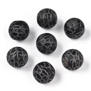 Fémgőzölt . repesztett mintájú üveggyöngy. 8-8.5mm. Fekete. 10db/csomag.
