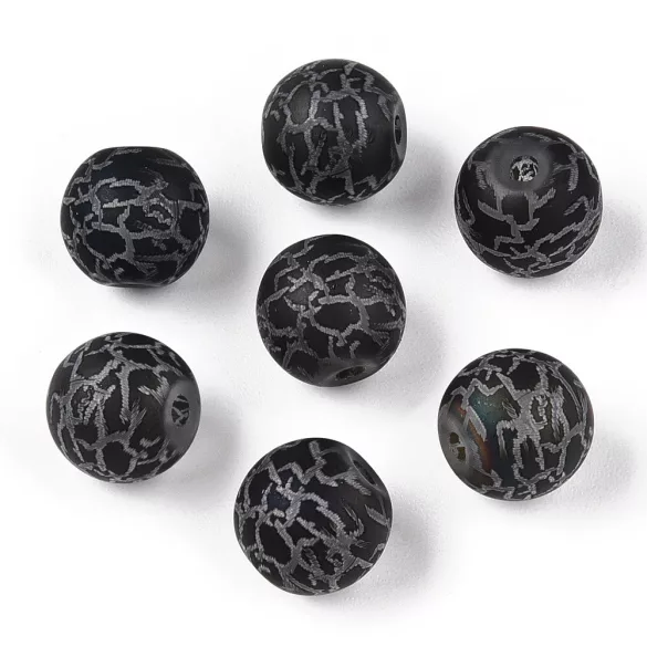 Fémgőzölt . repesztett mintájú üveggyöngy. 8-8.5mm. Fekete. 10db/csomag.