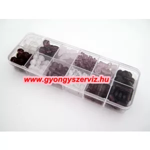 Kiárusítás!  Cseh gyöngy.  Mix. Lila. 170g + ajándék doboz! Mindig akcióban!