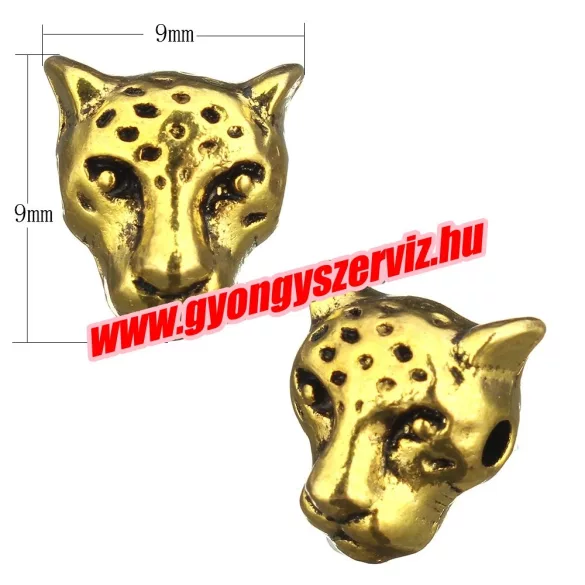 Leopárd fej köztes fémgyöngy. 10x9mm. 8 színben. Válassz színt!