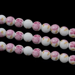 Porcelán gyöngy. 6mm. Arany, és mályva. 