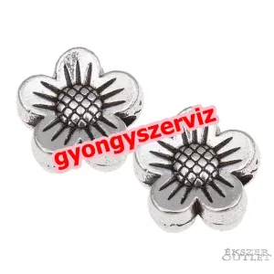 10db. Virág. 8x3mm. Antik ezüst szín. Fémgyöngy, köztes gyöngy.