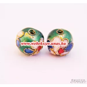 Cloisonne gyöngy. Rekesztűzzománc gyöngy. 8mm. Zöld. Mindig akcióban!