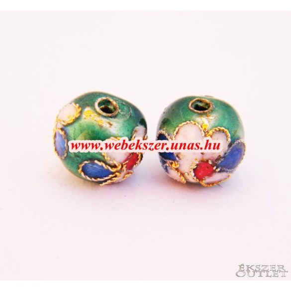 Cloisonne gyöngy. Rekesztűzzománc gyöngy. 8mm. Zöld. Mindig akcióban!