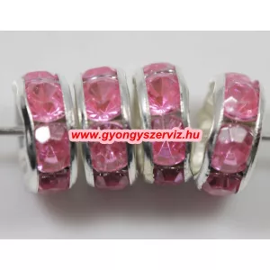 10db. Strasszos kösztes gyöngy, rondell. 8x3.5mm. Pink