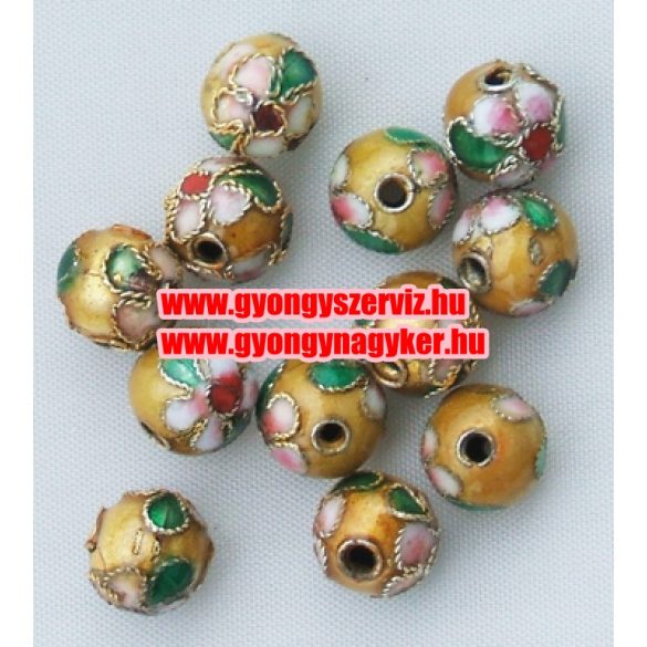 Cloisonne gyöngy. Rekesztűzzománc gyöngy. 10mm. Óarany. Mindig akcióban!