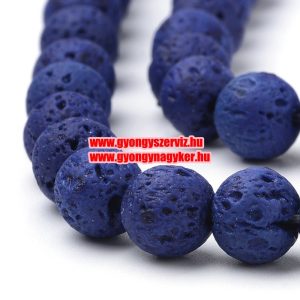 20db. Festett lávakő gyöngy. 8mm. Kék.