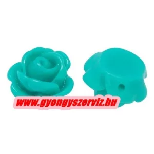 Fűzhető gyanta virág kaboson. 9x7mm. Világos türkizzöld.
