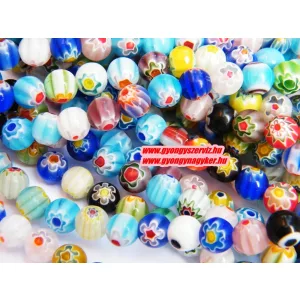 Millefiori üveggyöngy. 8mm. 10db/csomag. Mix. Mindig akcióban!