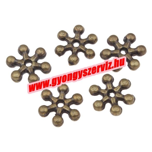 50db. Hópehely.8x2mm.  Antik bronz szín. Fémgyöngy, köztes gyöngy.