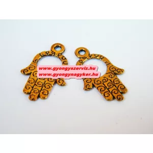 10db. Fém medál, fityegő. Hamsa kéz, fatime keze. Antik arany szín. 23x14x1.5mm.