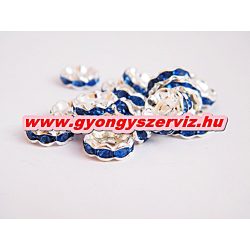  10db. Strasszos fém köztes gyöngy. Rondell. 10x3mm. Világoskék. AAA