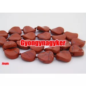 Csavart ásványgyöngy, féldrágakő gyöngy. Piros jáspis.