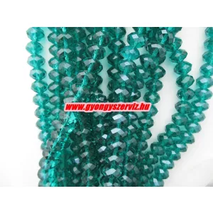 Kiárusítás!  Csiszolt üveggyöngy, fánkgyöngy. 3x4mm. Smaragd. 5g/cs. Mindig akcióban!