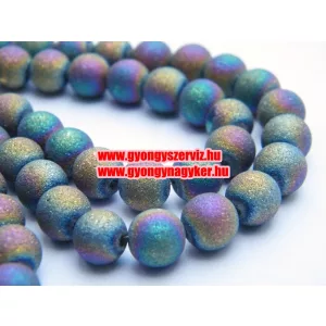 Fémgőzölt üveggyöngy. 8mm. Szívárvány. 10db/csomag.