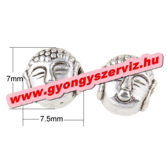 Buddha gyöngy, fém köztes gyöngy. Antik ezüst szín. 7.5x7mm.