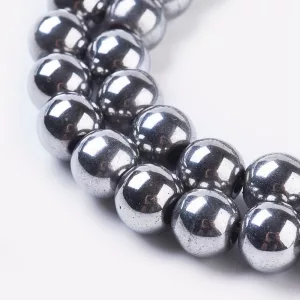 Mágneses hematit ásványgyöngy. 8mm. Platina szín.