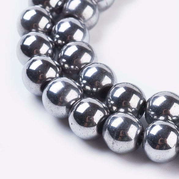 Mágneses hematit ásványgyöngy. 8mm. Platina szín.