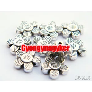 10db. Virág. 10x3mm. Antik ezüst szín. Fémgyöngy, köztes gyöngy.