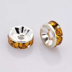 10db. , rondella. Köztes gyöngy, kristályokkal. 7mm. Borostyán.