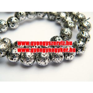 20db. Fémgőzölt lávakő gyöngy. 8mm. Platina szín.