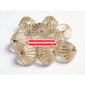 Cseh csiszolt üveggyöngy. 11x11mm. Kristály, arany. 1db.