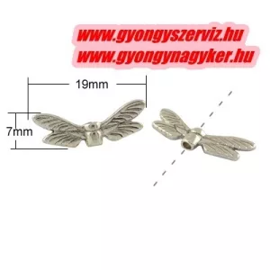 10db. Szitakötő. 7x19mm. Antik ezüst szín. Fémgyöngy, köztes gyöngy.