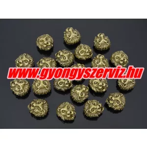 Oroszlán fej köztes fémgyöngy. 12x12mm. Antik bronz szín. 
