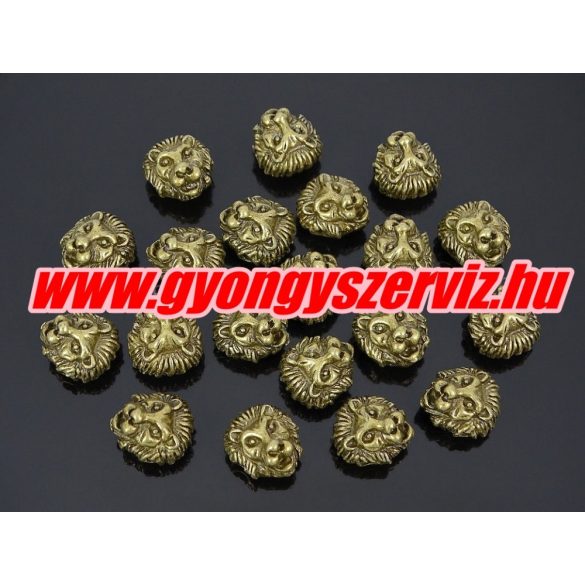 Oroszlán fej köztes fémgyöngy. 12x12mm. Antik bronz szín. 