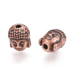 Buddha fej, köztes fémgyöngy. 10x9x8mm. Antik réz szín.